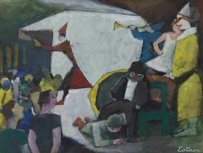 a painting of a group of people playing a game