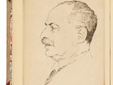 un vieux livre sur lequel est dessiné le visage d'un homme