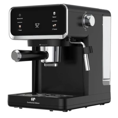 a close up of a black coffee machine on a white background