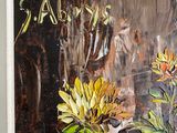 a picture of a painting of sunflowers in a white frame