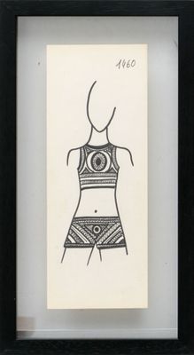 an image of a drawing of a woman ' s torso in a black frame