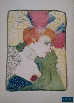 a drawing of a woman with red hair in a green dress
