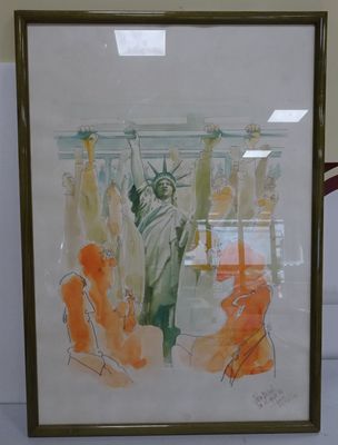 une photo d'une photo de la statue de la Liberté dans un cadre