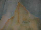 a picture of a painting of a mountain with a sky background