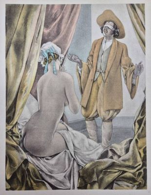 an image of a painting of a man and a woman sitting on a bed