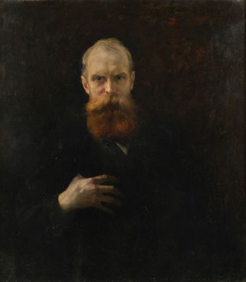 a painting of a man with a beard in a black suit