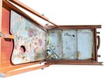 an old wooden box with a painting on it