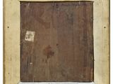 an old picture of a wooden frame with a picture on it