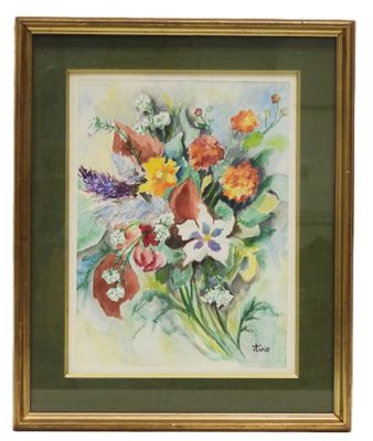 an image of a painting of a bouquet of flowers in a gold frame