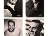 four black and white photos of a man in a suit and bow tie