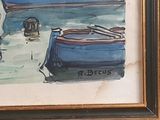 a picture of a painting of a boat in the water