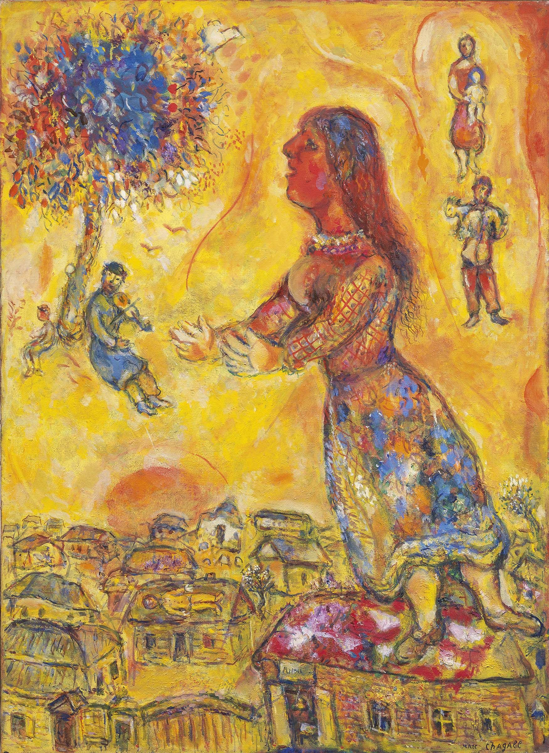 Marc ChagallVitebsk 1887 - Saint Paul de Vence 1985 Arbre et maisons, 1970 Huile sur toile