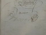 an old book with a drawing of a woman holding a basket of flowers