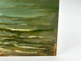 a painting of a man on a surfboard in the ocean