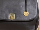 michael korsh black leather shoulder bag with gold hardware