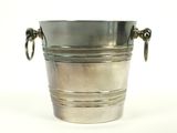 a metal bucket with two handles on a white background