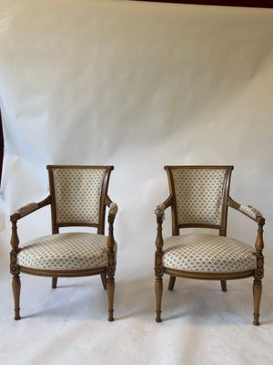 pair of antique french armchairs with upholstered upholstered seats