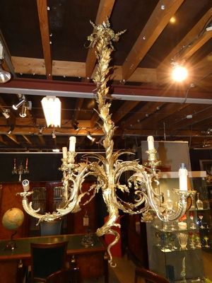 Luminaire: Lustre en métal et bronze doré (plié) de style Lo…