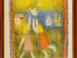 an image of a painting of two women walking in a field