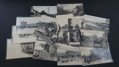 plusieurs vieilles photographies en noir et blanc de personnes et de bâtiments