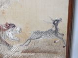 a picture of a painting of a woman and a deer