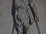 drawing of a man walking with a cane and walking stick