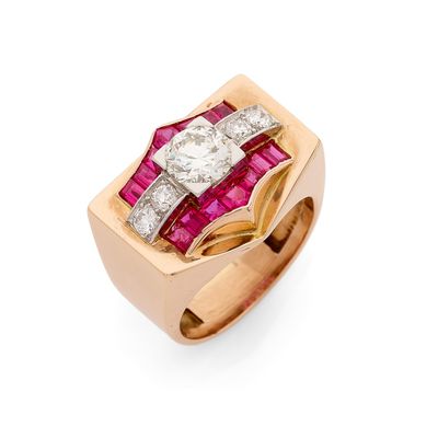 une bague en diamant et rubis, signée Van Cleef