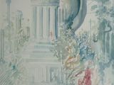une aquarelle représentant une femme marchant dans la rue