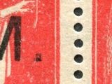 painting of a red door with black and white stripes on it