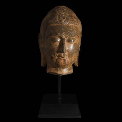 TÊTE Monumentale Chinoise EN Pierre DE LA Dynastie Tang