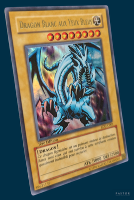 pokemon card of a blue - winged dragon with yellow eyes