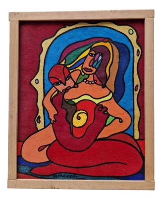 une image représentant un tableau d'une femme avec une guitare