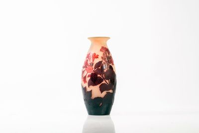 a vase that is sitting on a table with a white background