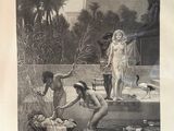 an old picture of a woman bathing in the water