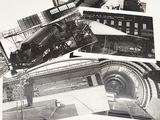 several black and white photos of a train in a tunnel