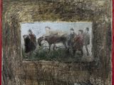 une peinture représentant un groupe de personnes à cheval