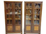 pair of antique oak bookcases with glass doors