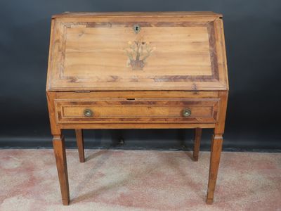 an old wooden desk with a drawer on top of it