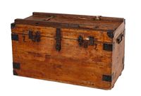 Coffre de voyage rectangulaire en bois, serrure, prises et r…