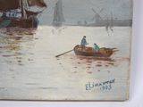a painting of a man in a boat on the water