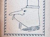 an old book with a picture of a man with a hat on it