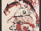 an image of a red and black painting on a white background