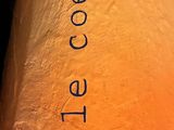a close up view of a person ' s foot with an orange sock on it