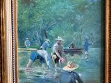 a painting of a group of people in the water