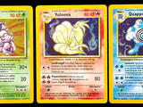 three pokemon cards with different designs on them on a black background
