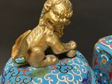 a blue and gold box with a lion on top of it