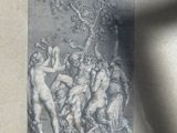 a drawing on the wall of a room that has a picture of a group of people in it