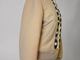 chanel beige wool jacket with black and white checkerboard detail