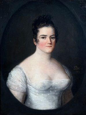 portrait of a woman in a white dress with a black background