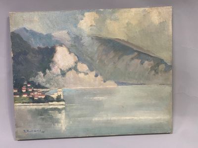 R.ROLLAND - Vue d'un lac Huile sur toile signée en bas à dro…